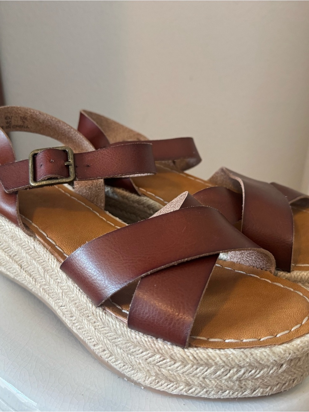 Amazon Essentials Brown Leather Espadrille Platform Sandals